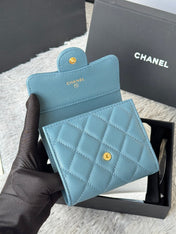 CHANEL 25S CF SMALL TRI FOLD WALLET 11 IN SLATE BLUE CAVIAR GOLD HARDWARE