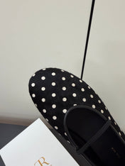 THE ROW 26S BALLET FLATS IN BLACK & WHITE MICRO POLKA DOT CALF HAIR CALFSKIN