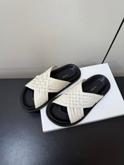 THE ROW 26S CROSS STRAP SANDALS IN IVORY WHITE CALFSKIN