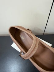 THE ROW 26S MARY JANE BALLET FLATS IN BROWN SUEDE WITH SILVER HARDWARE