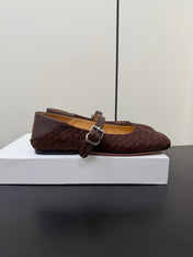 THE ROW 26S MARY JANE BALLET FLATS IN DARK BROWN SUEDE AND CALFSKIN