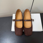 THE ROW 26S MARY JANE BALLET FLATS IN DARK BROWN SUEDE AND CALFSKIN