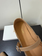 THE ROW 26S MARY JANE BALLET FLATS IN BEIGE SUEDE AND CALFSKIN