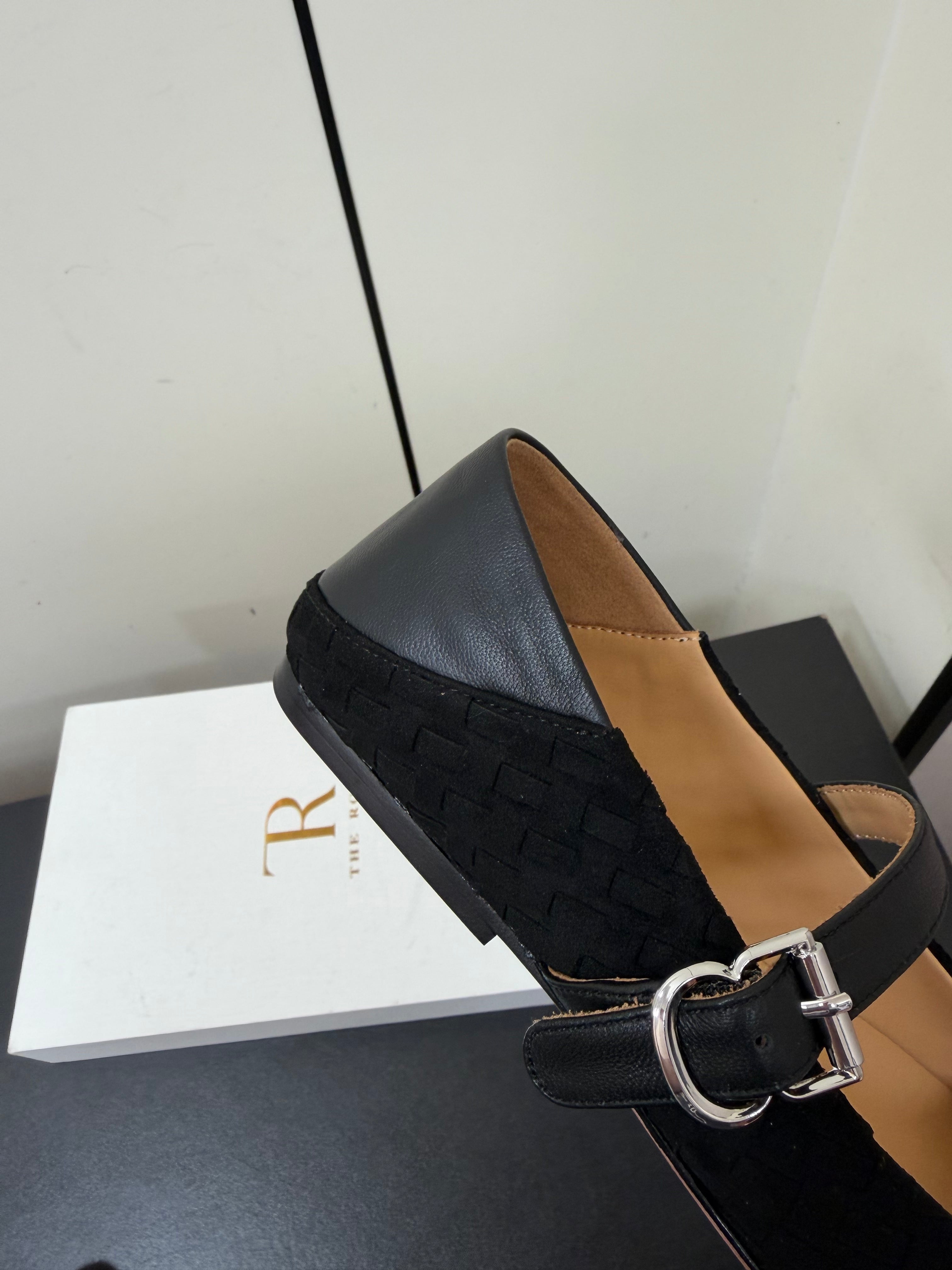 THE ROW 26S MARY JANE BALLET FLATS IN BLACK SUEDE AND CALFSKIN