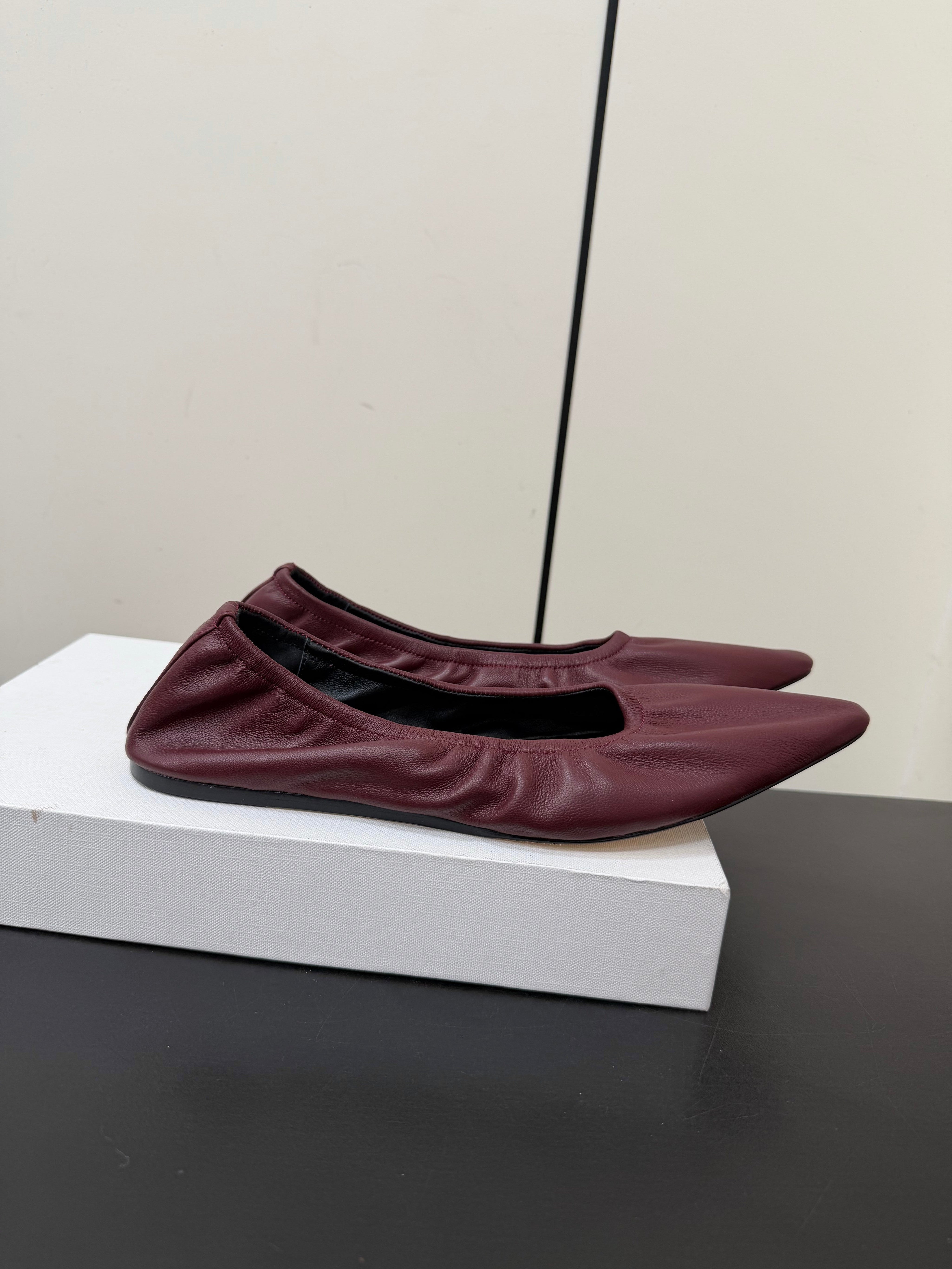 THE ROW 26S POINTED TOE BALLET FLATS IN WINE RED LAMBSKIN