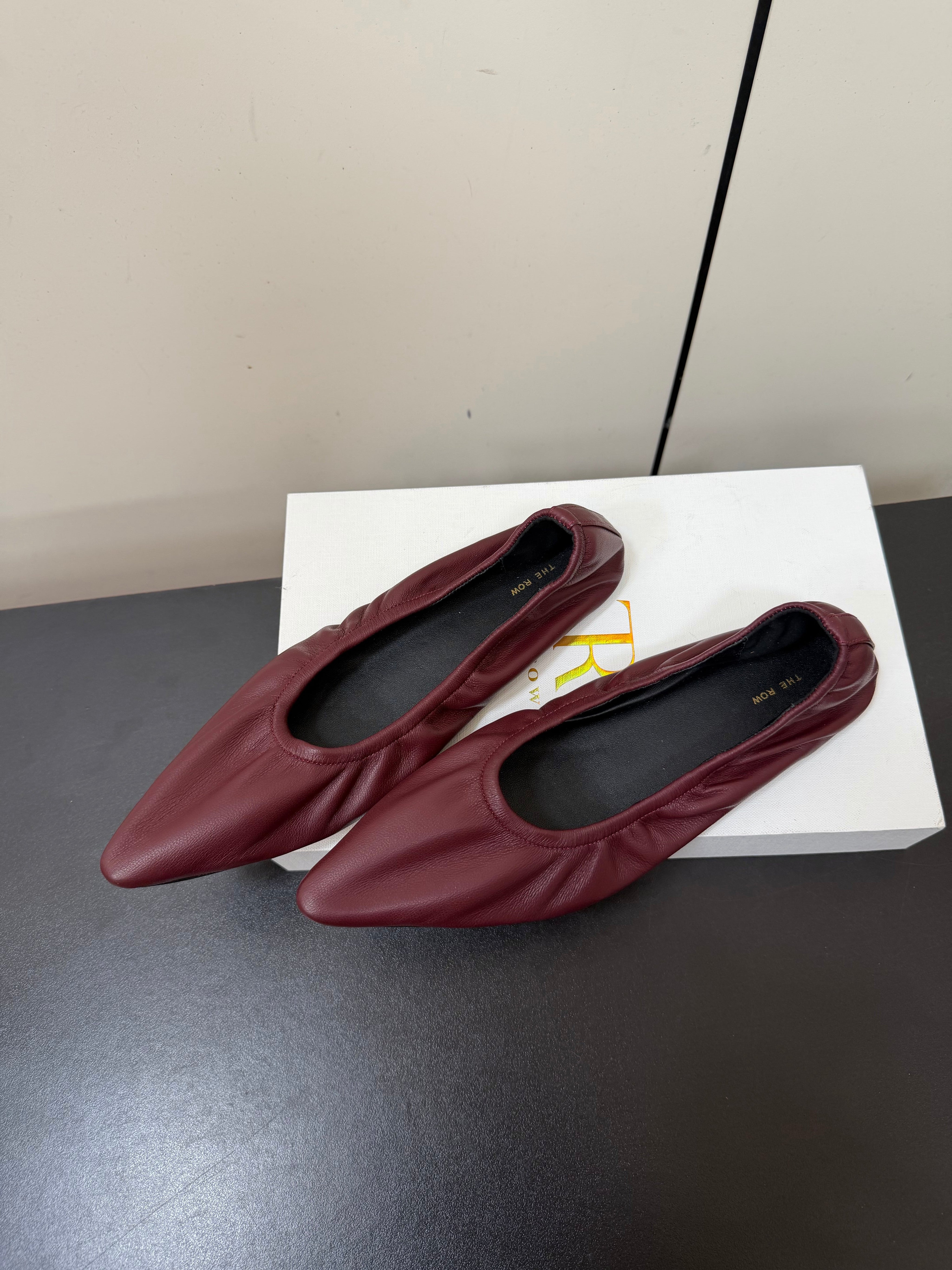 THE ROW 26S POINTED TOE BALLET FLATS IN WINE RED LAMBSKIN