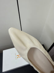 THE ROW 26S POINTED TOE BALLET FLATS IN IVORY WHITE LAMBSKIN