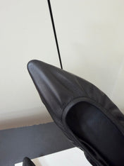 THE ROW 26S POINTED TOE BALLET FLATS IN BLACK LAMBSKIN