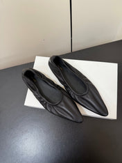THE ROW 26S POINTED TOE BALLET FLATS IN BLACK LAMBSKIN