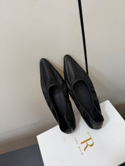 THE ROW 26S POINTED TOE BALLET FLATS IN BLACK LAMBSKIN