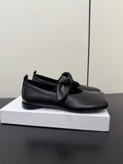 THE ROW 26S BALLET FLATS IN BLACK KNOT DETAIL CALFSKIN WITH SQUARE TOE