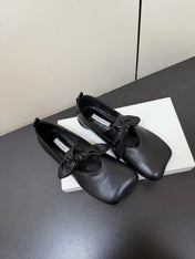 THE ROW 26S BALLET FLATS IN BLACK KNOT DETAIL CALFSKIN WITH SQUARE TOE