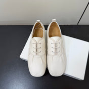 THE ROW 26S LACE UP DERBY FLATS IN WHITE CALFSKIN  WITH SQUARE TOE