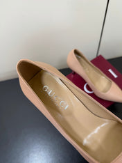 GUCCI 26S POINTED TOE PUMPS 85MM IN NUDE BEIGE CALFSKIN
