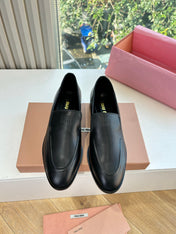 MIUMIU 26S LOAFERS IN BLACK LAMBSKIN