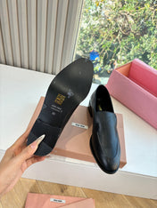 MIUMIU 26S LOAFERS IN BLACK LAMBSKIN