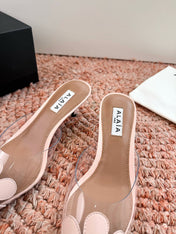 ALAIA 26S POINTED-TOE MULE HEELS IN NUDE PINK LAMBSKIN AND TRANSPARENT PVC