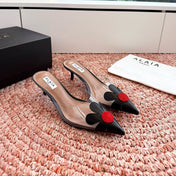 ALAIA 26S POINTED-TOE MULE HEELS IN BLACK LAMBSKIN AND TRANSPARENT PVC