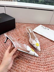 ALAIA 26S MULE HEELS IN WHITE LAMBSKIN AND TRANSPARENT PVC