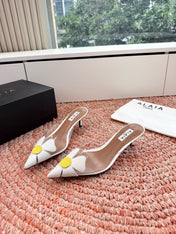 ALAIA 26S MULE HEELS IN WHITE LAMBSKIN AND TRANSPARENT PVC