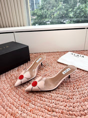 ALAIA 26S MULE HEELS IN NUDE PINK LAMBSKIN AND TRANSPARENT PVC