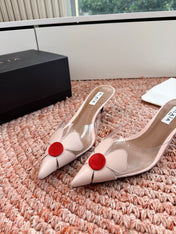 ALAIA 26S MULE HEELS IN NUDE PINK LAMBSKIN AND TRANSPARENT PVC