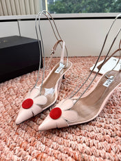 ALAIA 26S POINTED-TOE SLINGBACK HEELS IN NUDE PINK LAMBSKIN AND TRANSPARENT PVC
