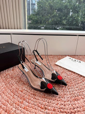 ALAIA 26S SLINGBACK HEELS IN BLACK LAMBSKIN AND TRANSPARENT PVC