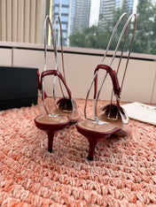 ALAIA 26S SLINGBACK HEELS IN DARK RED LAMBSKIN AND TRANSPARENT PVC
