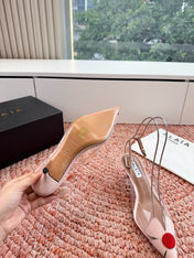 ALAIA 26S SLINGBACK HEELS IN NUDE PINK LAMBSKIN AND TRANSPARENT PVC