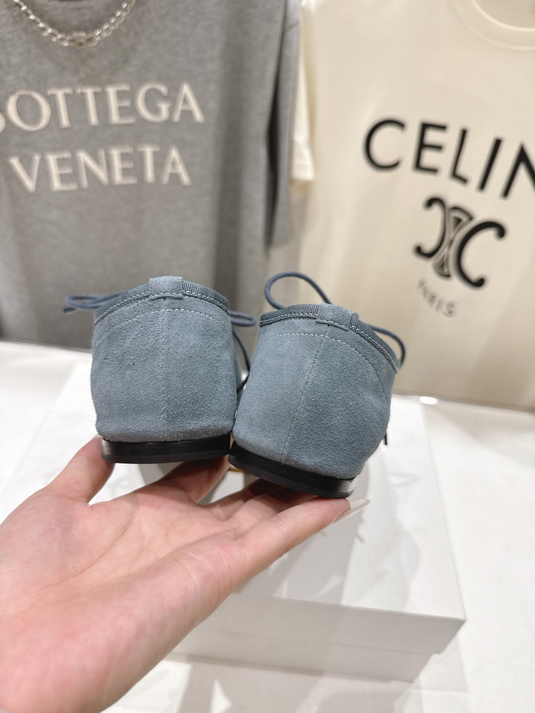 THE ROW 26S MINIMAL LACE-UP SHOES IN SLATE BLUE SUEDE