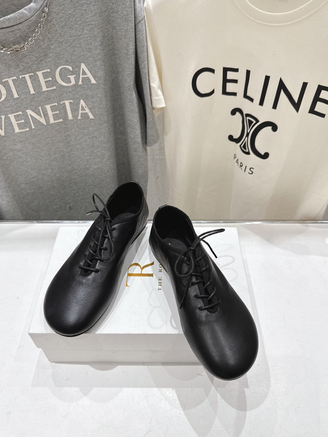 THE ROW 26S MINIMAL LACE-UP SHOES IN BLACK CALFSKIN