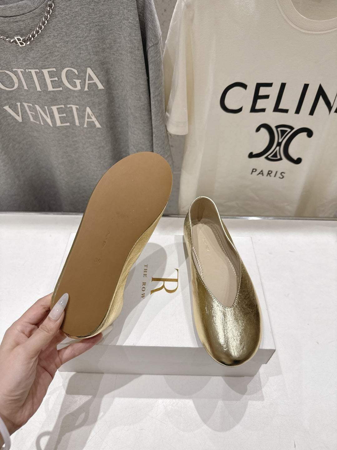 THE ROW 26S BALLET FLATS IN GOLD CALFSKIN