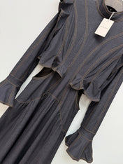 ZIMMERMANN 26S RUFFLED DENIM CUT-OUT MIDI DRESS STYLE 69