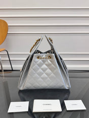 CHANEL 25S HOBO BAG 30 IN SILVER CAVIAR WITH GOLD HARDWARE