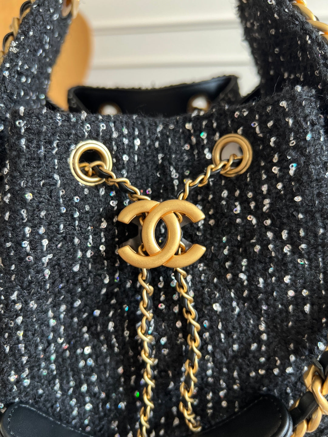 CHANEL 25S HOBO BAG 40 IN BLACK TWEED WITH GOLD HARDWARE