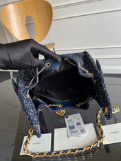 CHANEL 25S HOBO BAG 30 IN NAVY BLUE TWEED WITH GOLD HARDWARE