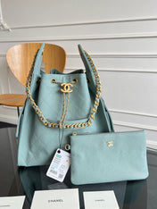 CHANEL 25S HOBO BAG 40 IN SOFT TEAL BLUE CAVIAR WITH GOLD HARDWARE