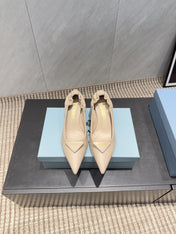 PRADA 26S POINTED TOE PUMPS 55MM IN NUDE SHEEPSKIN WITH LOGO