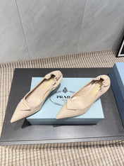 PRADA 26S POINTED TOE PUMPS 55MM IN NUDE SHEEPSKIN WITH LOGO