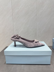 PRADA 26S PUMPS 55MM IN TAUPE BROWN SUEDE WITH LOGO