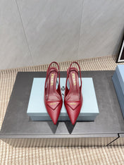 PRADA 26S POINTED TOE SLINGBACK HIGH HEELS 55MM IN DEEP WINE RED SHEEPSKIN WITH LOGO
