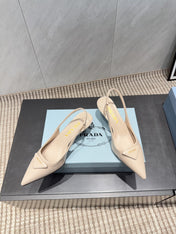 PRADA 26S POINTED TOE SLINGBACK HIGH HEELS 55MM IN NUDE SHEEPSKIN WITH LOGO
