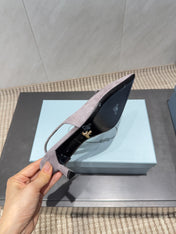 PRADA 26S POINTED TOE SLINGBACK HIGH HEELS 55MM IN TAUPE BROWN SUEDE WITH LOGO