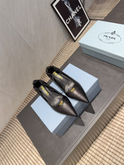 PRADA 26S POINTED TOE PUMPS 55MM IN BLACK SHEEPSKIN WITH LOGO