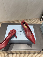 PRADA 26S POINTED TOE PUMPS 55MM IN DEEP WINE RED SHEEPSKIN WITH LOGO