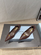 PRADA 26S POINTED TOE PUMPS 55MM IN CHOCOLATE BROWN SHEEPSKIN