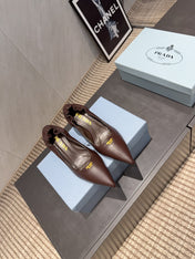 PRADA 26S POINTED TOE PUMPS 55MM IN CHOCOLATE BROWN SHEEPSKIN