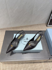PRADA 26S POINTED TOE SLINGBACK HIGH HEELS 55MM IN BLACK SHEEPSKIN