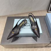 PRADA 26S POINTED TOE SLINGBACK HIGH HEELS 55MM IN BLACK SHEEPSKIN